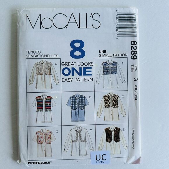 PLUS SIZE McCalls 8289 Misses 8 Easy Button Shirt w/Mock Vest Pattern 20-24 - Picture 1 of 2